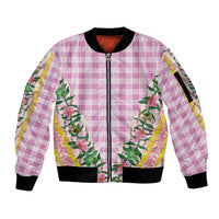Hawaii Pikake Lokelani Plumeria Lei Sleeve Zip Bomber Jacket Pink Palaka Motifs LT05 Unisex Pink - Polynesian Pride