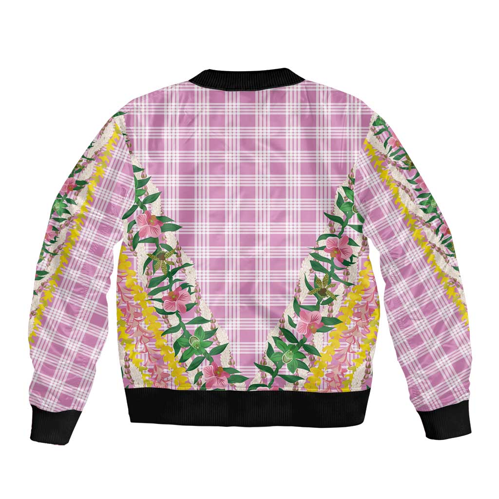 Hawaii Pikake Lokelani Plumeria Lei Sleeve Zip Bomber Jacket Pink Palaka Motifs LT05 - Polynesian Pride