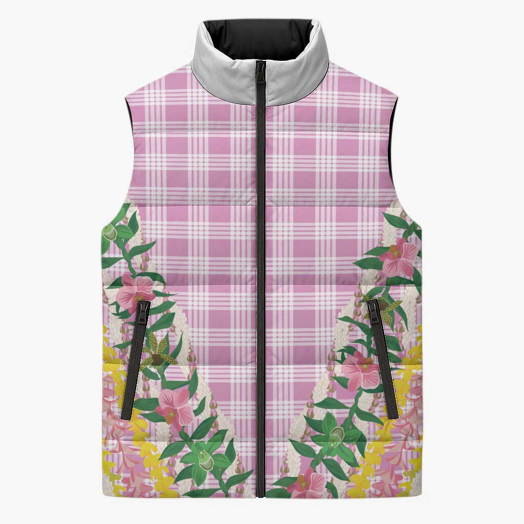 Hawaii Pikake Lokelani Plumeria Lei Sleeveless Puffer Jacket Pink Palaka Motifs LT05 Unisex Pink - Polynesian Pride