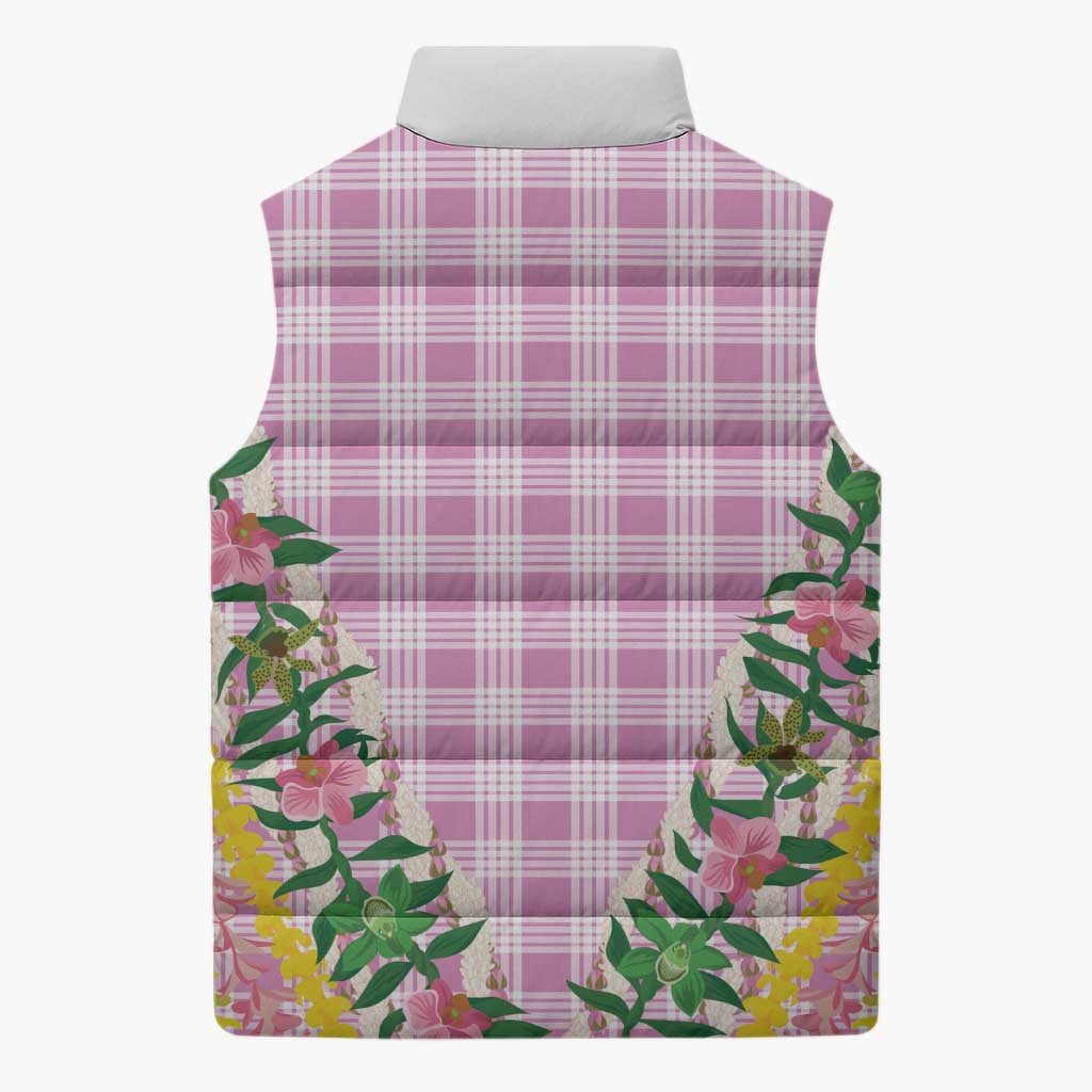 Hawaii Pikake Lokelani Plumeria Lei Sleeveless Puffer Jacket Pink Palaka Motifs LT05 - Polynesian Pride