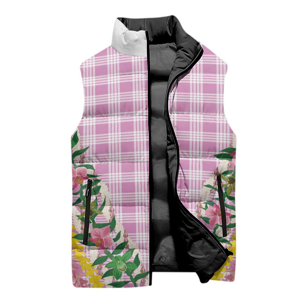 Hawaii Pikake Lokelani Plumeria Lei Sleeveless Puffer Jacket Pink Palaka Motifs LT05 - Polynesian Pride