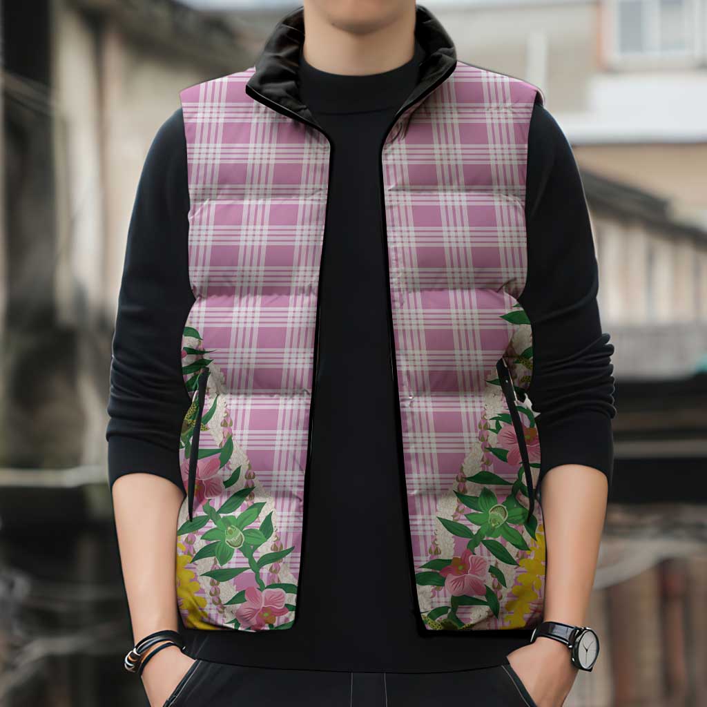 Hawaii Pikake Lokelani Plumeria Lei Sleeveless Puffer Jacket Pink Palaka Motifs LT05 - Polynesian Pride