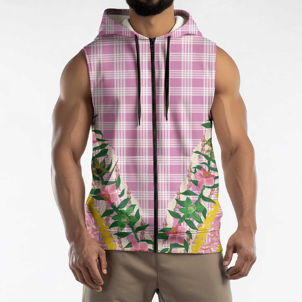 Hawaii Pikake Lokelani Plumeria Lei Sleeveless Zip Hoodie Pink Palaka Motifs