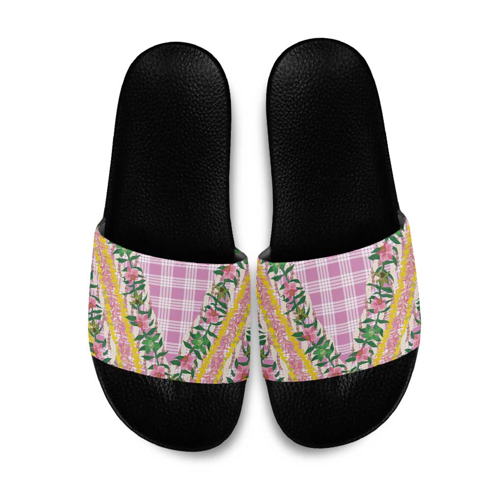 Hawaii Pikake Lokelani Plumeria Lei Slide Sandals Pink Palaka Motifs LT05 Pink - Polynesian Pride