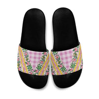 Hawaii Pikake Lokelani Plumeria Lei Slide Sandals Pink Palaka Motifs LT05 Pink - Polynesian Pride