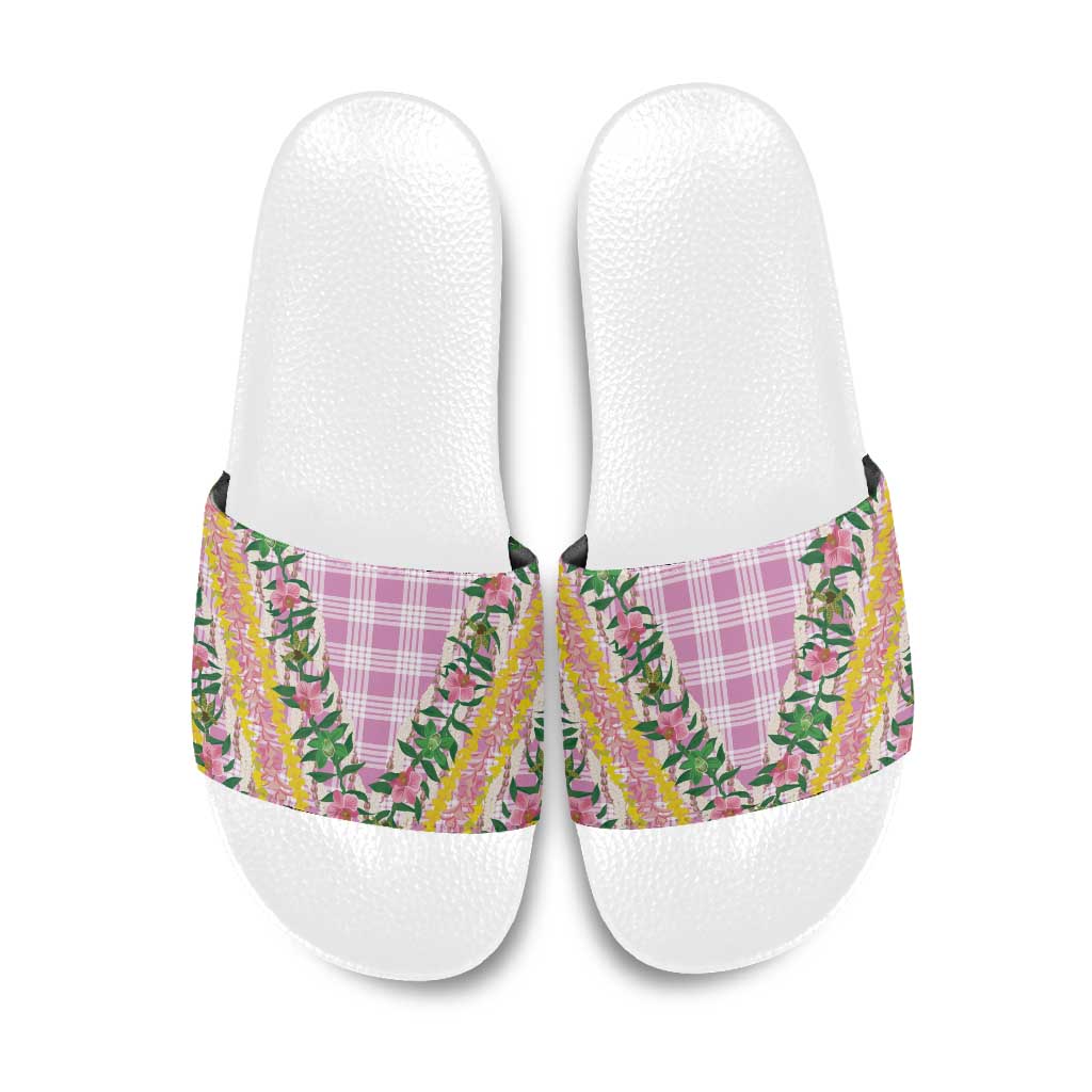 Hawaii Pikake Lokelani Plumeria Lei Slide Sandals Pink Palaka Motifs LT05 Pink - Polynesian Pride