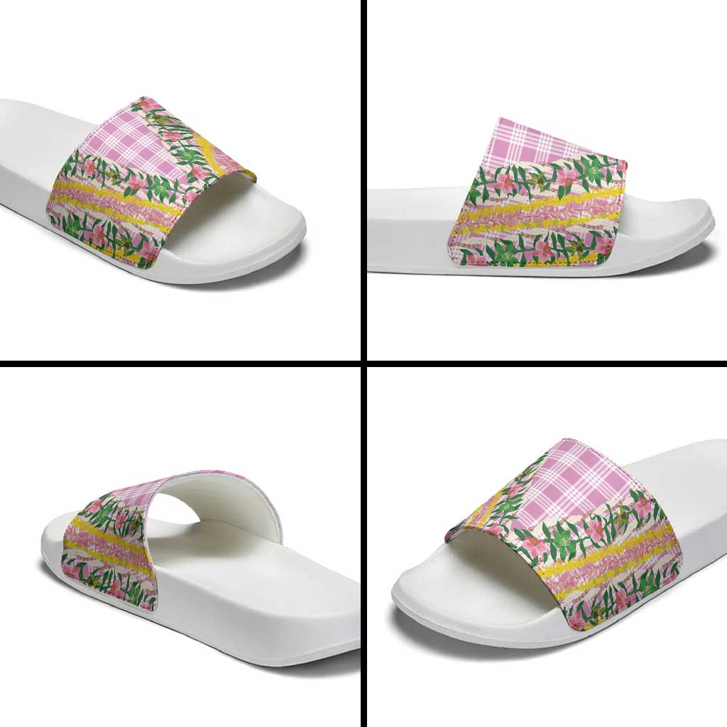 Hawaii Pikake Lokelani Plumeria Lei Slide Sandals Pink Palaka Motifs LT05 - Polynesian Pride