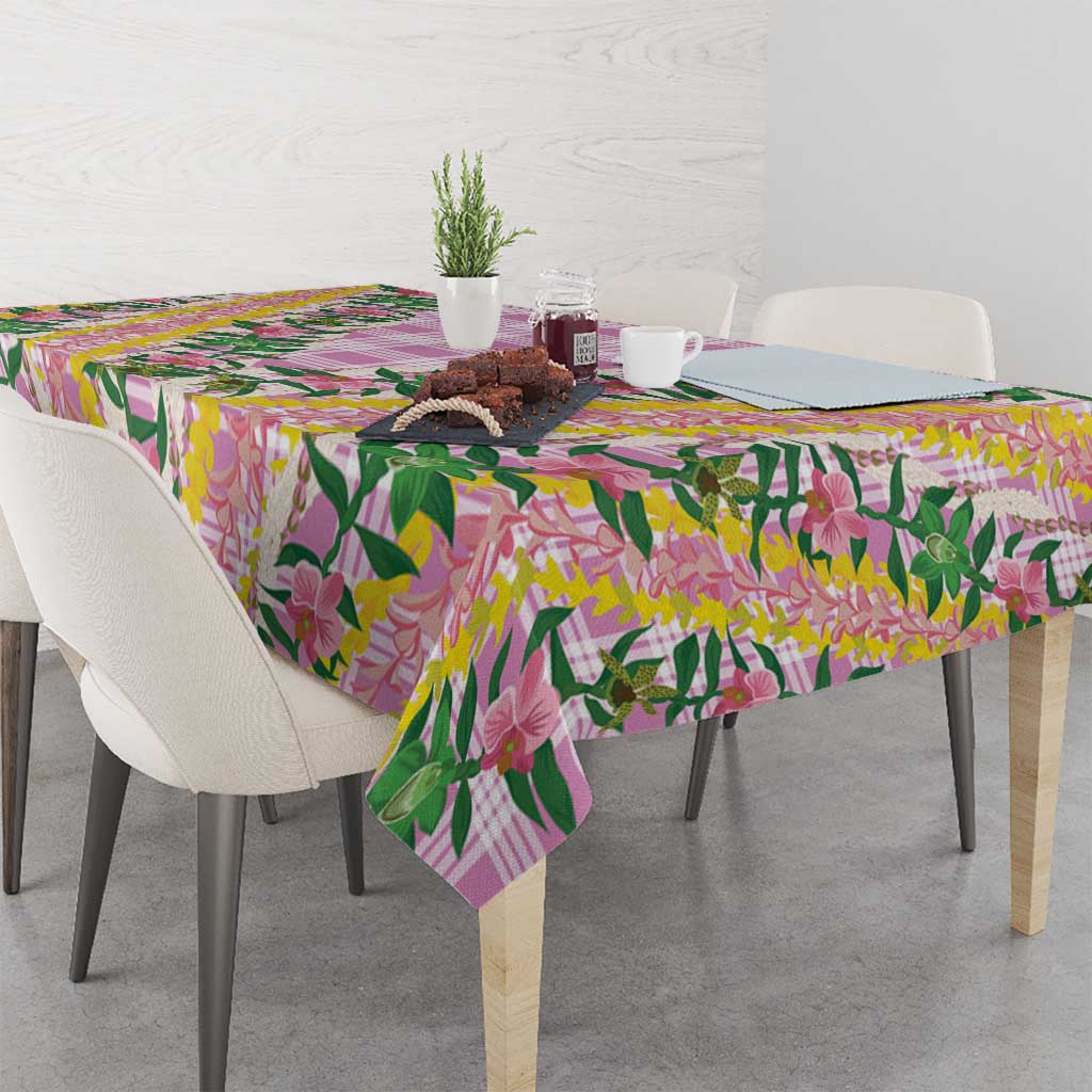 Hawaii Pikake Lokelani Plumeria Lei Tablecloth Pink Palaka Motifs LT05 - Polynesian Pride