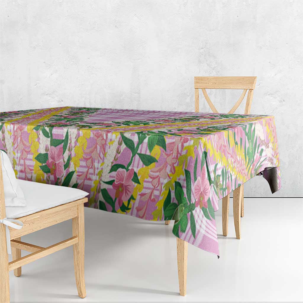 Hawaii Pikake Lokelani Plumeria Lei Tablecloth Pink Palaka Motifs LT05 - Polynesian Pride