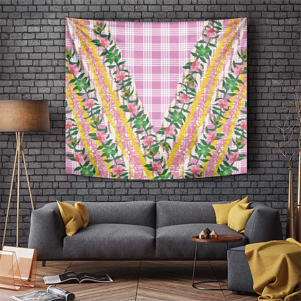 Hawaii Pikake Lokelani Plumeria Lei Tapestry Pink Palaka Motifs LT05 Pink - Polynesian Pride