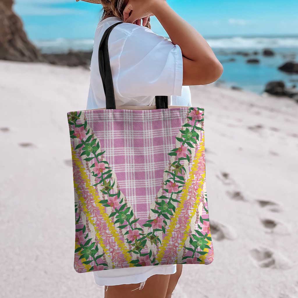 Hawaii Pikake Lokelani Plumeria Lei Tote Bag Pink Palaka Motifs LT05 - Polynesian Pride