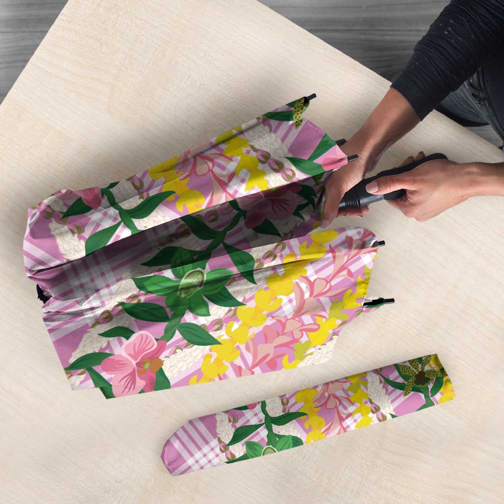 Hawaii Pikake Lokelani Plumeria Lei Umbrella Pink Palaka Motifs