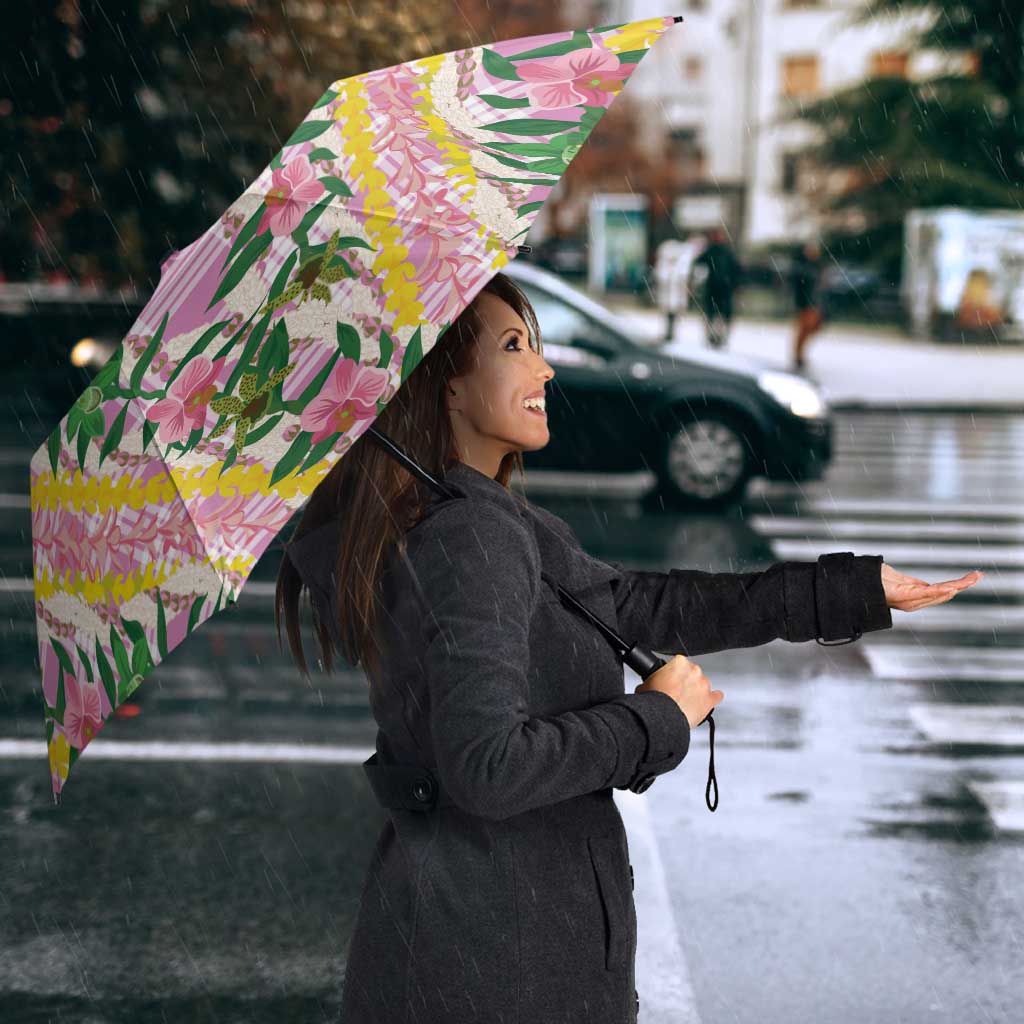 Hawaii Pikake Lokelani Plumeria Lei Umbrella Pink Palaka Motifs