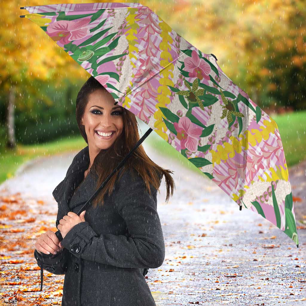 Hawaii Pikake Lokelani Plumeria Lei Umbrella Pink Palaka Motifs