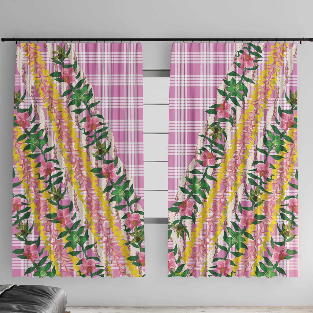 Hawaii Pikake Lokelani Plumeria Lei Window Curtain Pink Palaka Motifs LT05 With Hooks Pink - Polynesian Pride