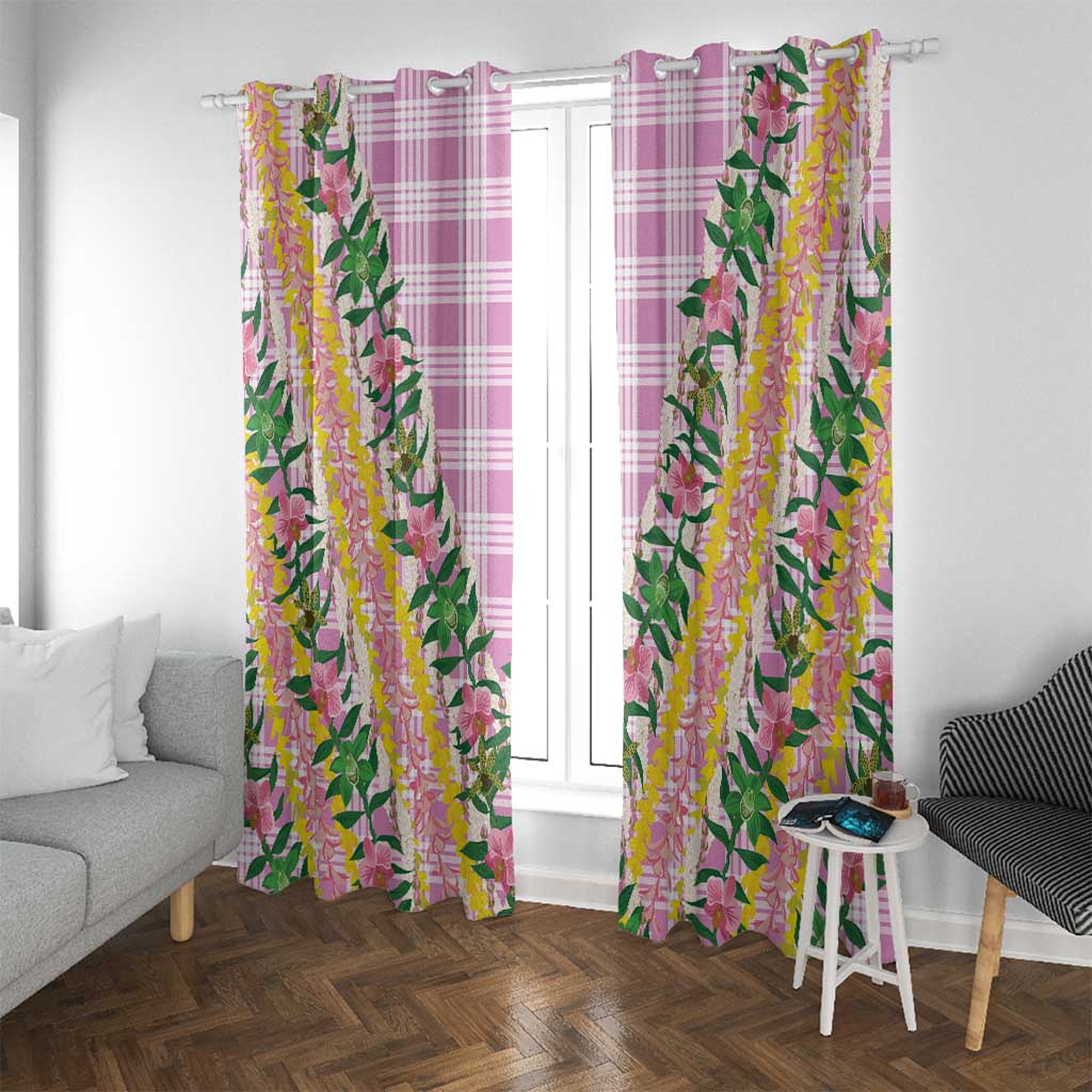 Hawaii Pikake Lokelani Plumeria Lei Window Curtain Pink Palaka Motifs LT05 With Grommets Pink - Polynesian Pride