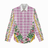 Hawaii Pikake Lokelani Plumeria Lei Women Casual Shirt Pink Palaka Motifs