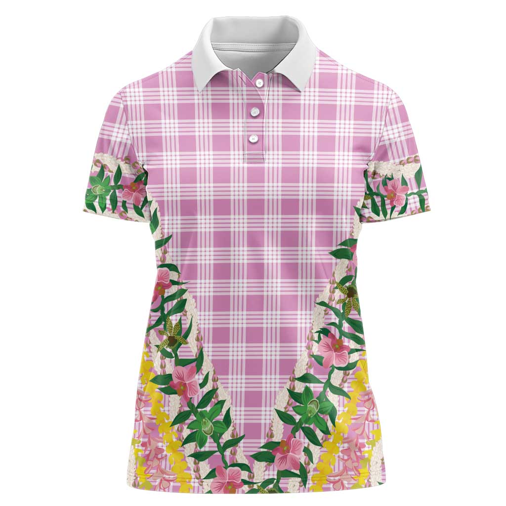 Hawaii Pikake Lokelani Plumeria Lei Women Polo Shirt Pink Palaka Motifs LT05 Female Pink - Polynesian Pride