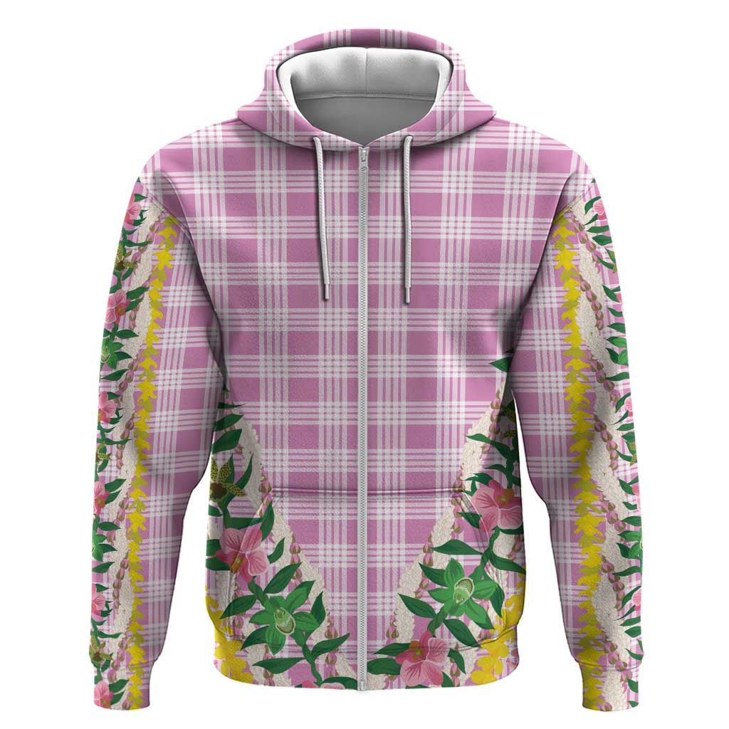 Hawaii Pikake Lokelani Plumeria Lei Zip Hoodie Pink Palaka Motifs LT05 Zip Hoodie Pink - Polynesian Pride