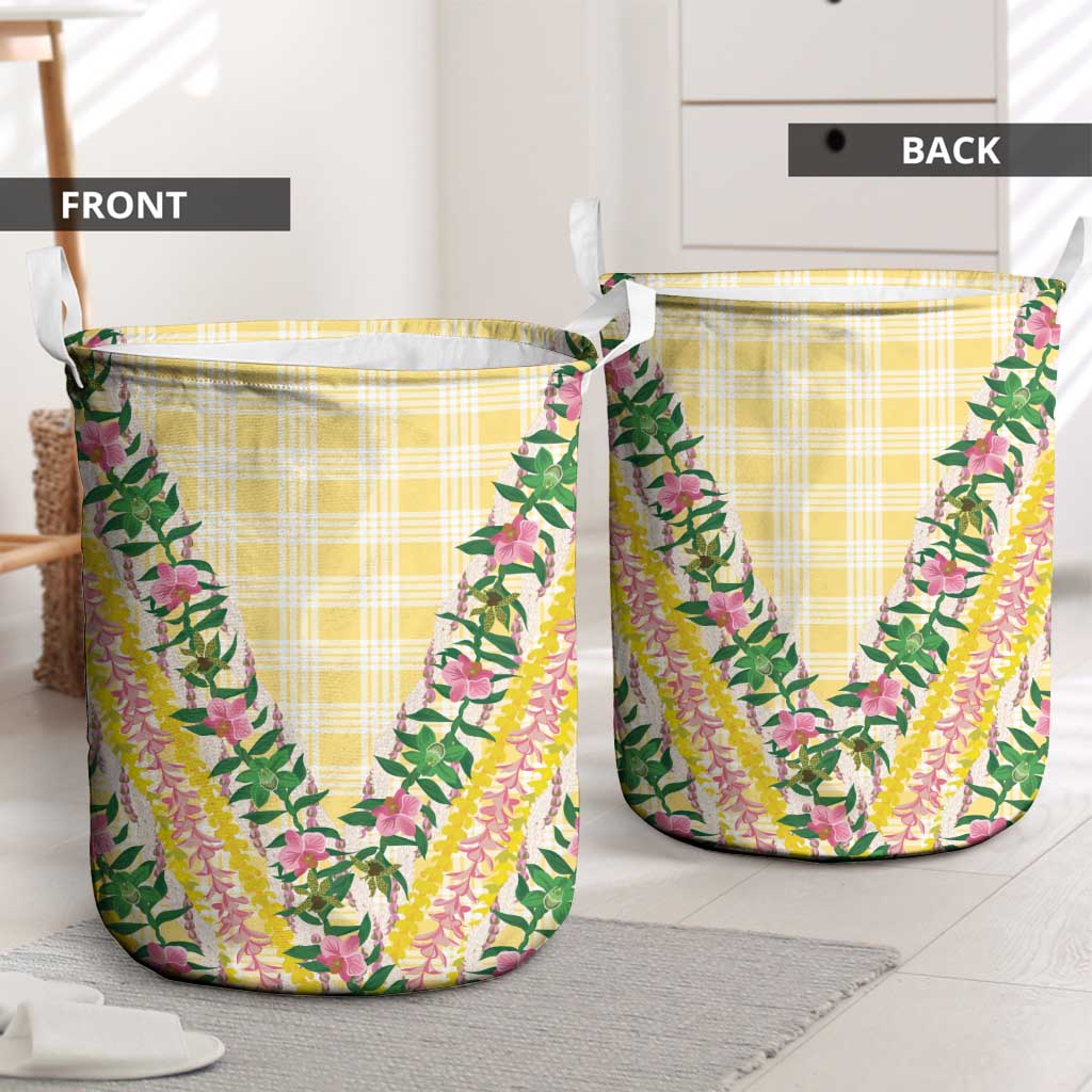 Hawaii Pikake Lokelani Plumeria Lei Laundry Basket Yellow Palaka Motifs LT05 - Polynesian Pride