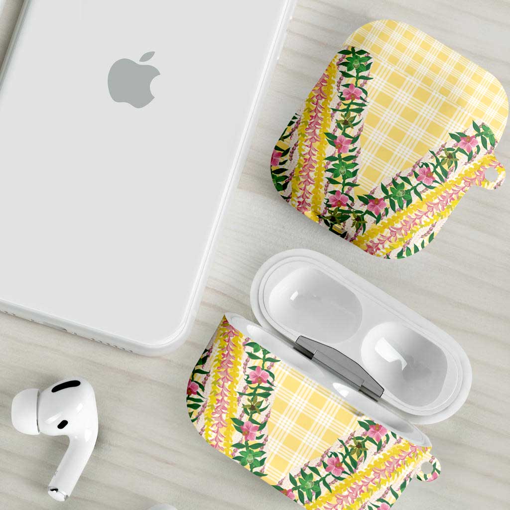 Hawaii Pikake Lokelani Plumeria Lei AirPods Case Yellow Palaka Motifs LT05 - Polynesian Pride