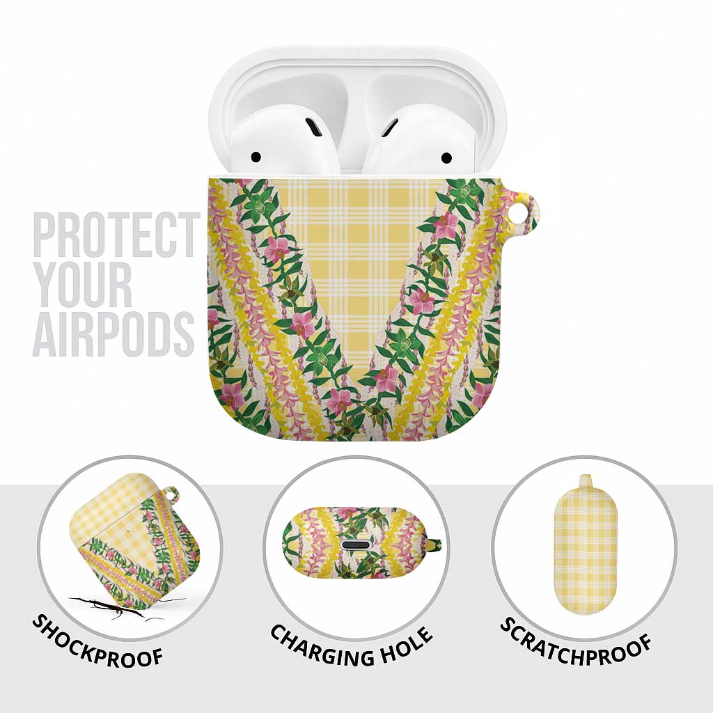 Hawaii Pikake Lokelani Plumeria Lei AirPods Case Yellow Palaka Motifs LT05 - Polynesian Pride