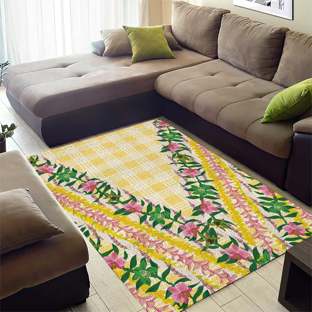 Hawaii Pikake Lokelani Plumeria Lei Area Rug Yellow Palaka Motifs LT05 - Polynesian Pride