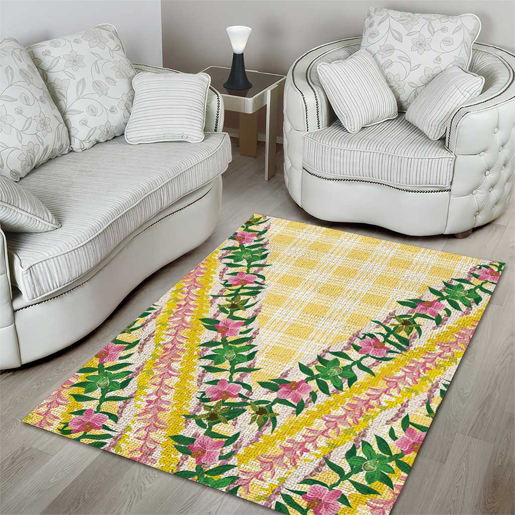 Hawaii Pikake Lokelani Plumeria Lei Area Rug Yellow Palaka Motifs LT05 - Polynesian Pride