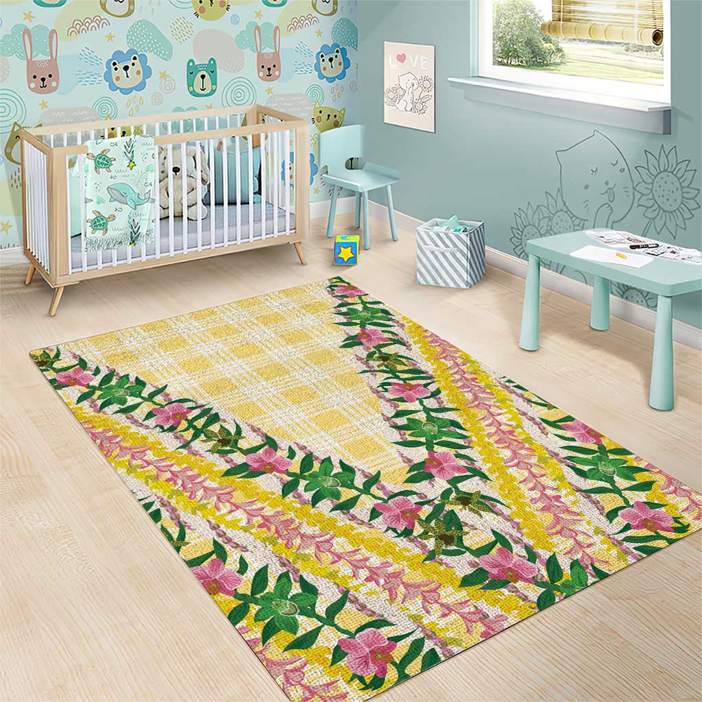Hawaii Pikake Lokelani Plumeria Lei Area Rug Yellow Palaka Motifs LT05 - Polynesian Pride