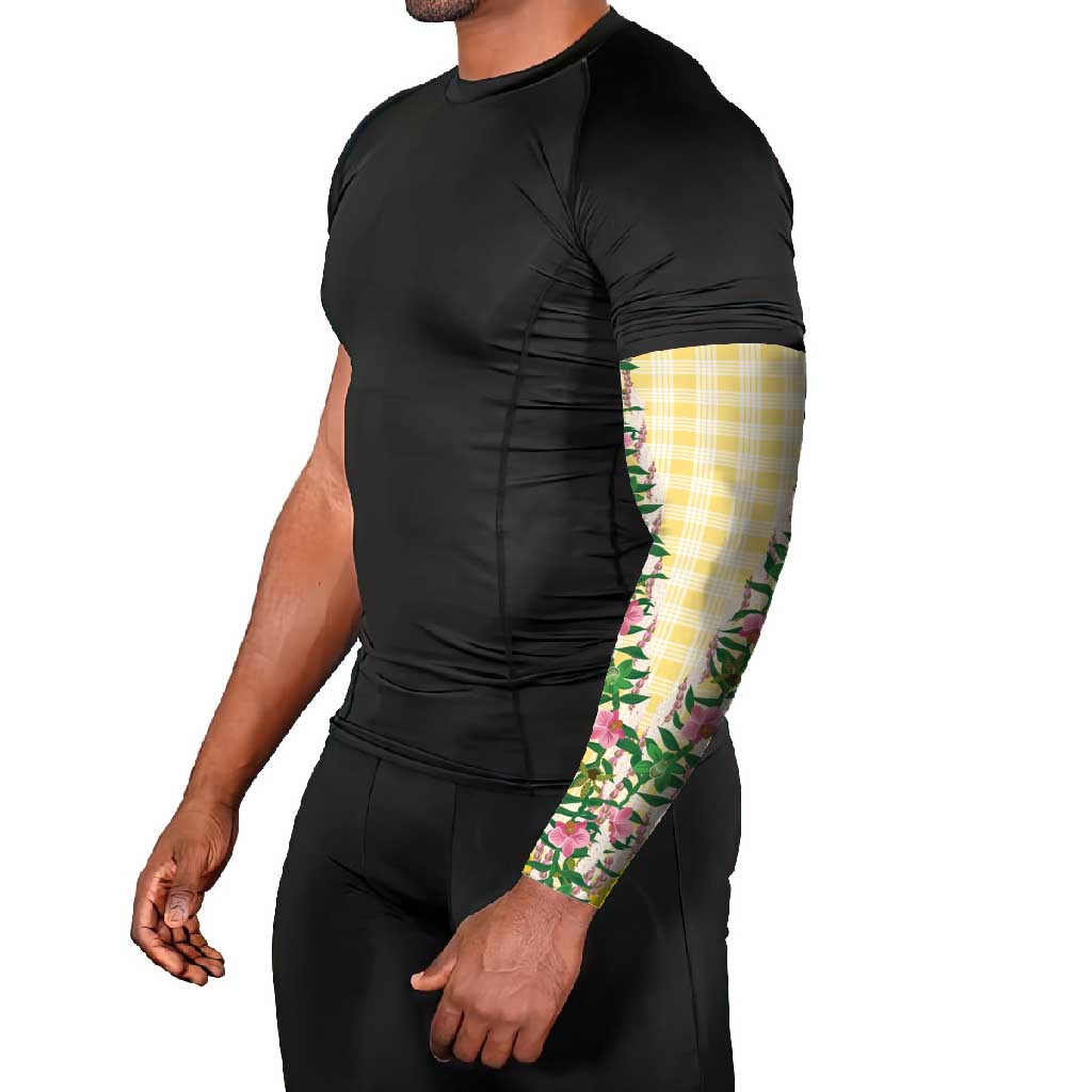 Hawaii Pikake Lokelani Plumeria Lei Arm Sleeves Yellow Palaka Motifs LT05 - Polynesian Pride