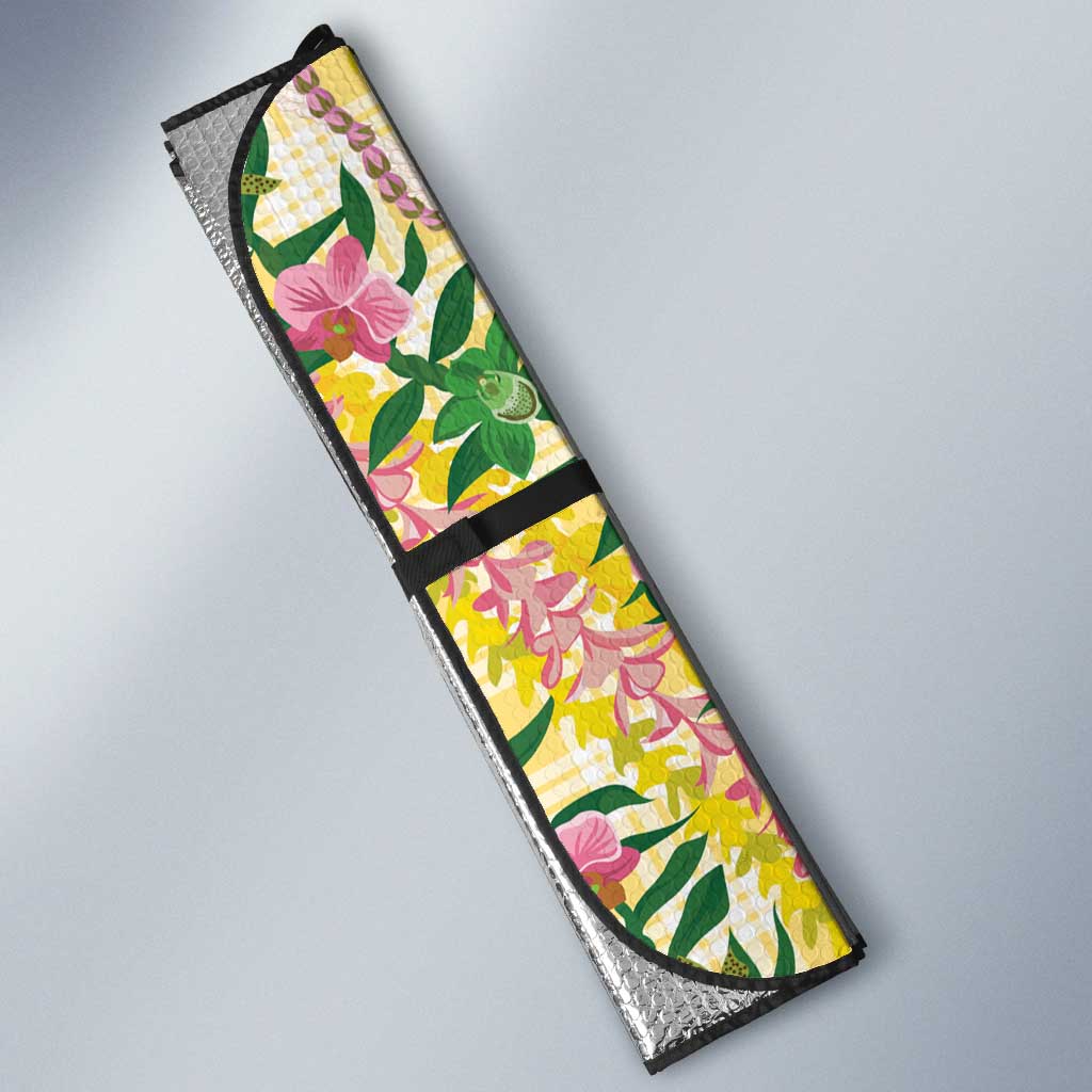 Hawaii Pikake Lokelani Plumeria Lei Auto Sun Shade Yellow Palaka Motifs LT05 - Polynesian Pride