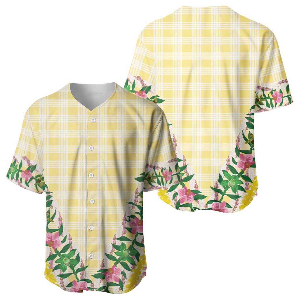 Hawaii Pikake Lokelani Plumeria Lei Baseball Jersey Yellow Palaka Motifs LT05 - Polynesian Pride