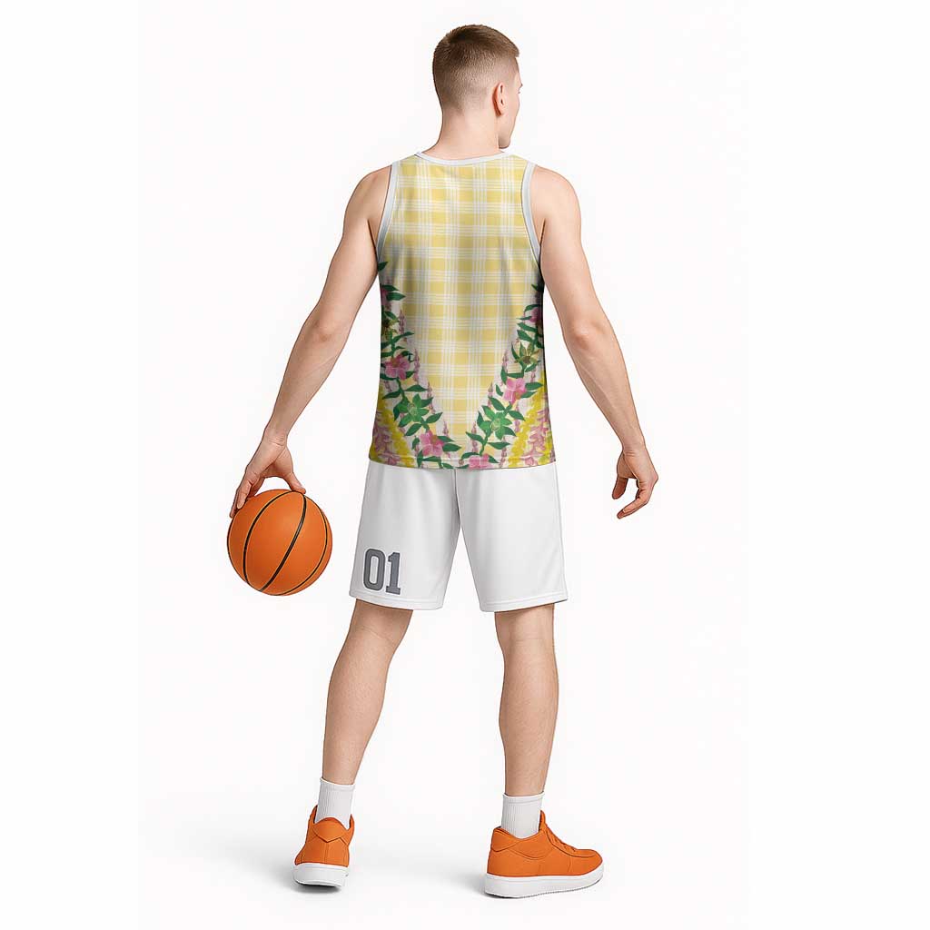 Hawaii Pikake Lokelani Plumeria Lei Basketball Jersey Yellow Palaka Motifs