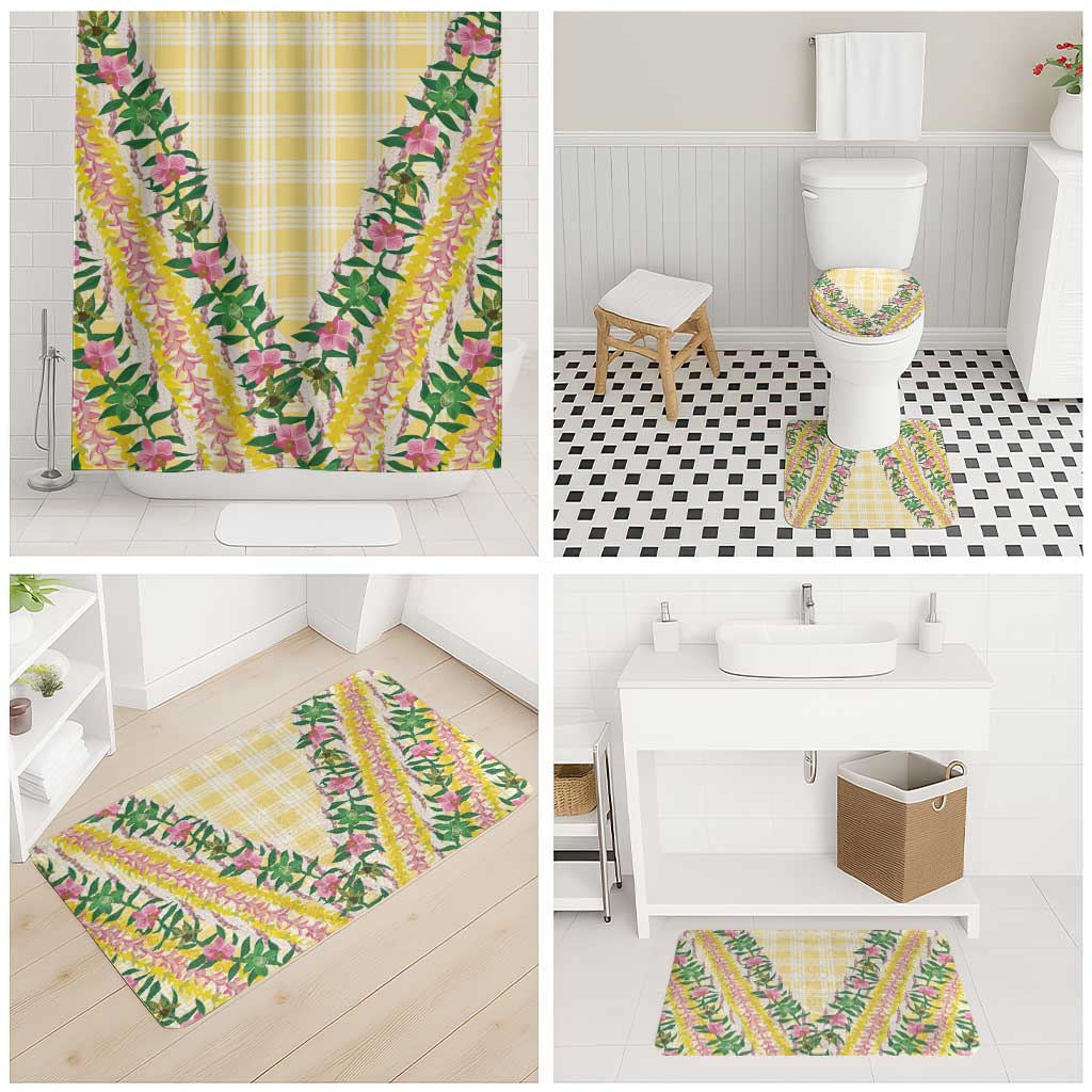 Hawaii Pikake Lokelani Plumeria Lei Bathroom Set Yellow Palaka Motifs LT05 - Polynesian Pride