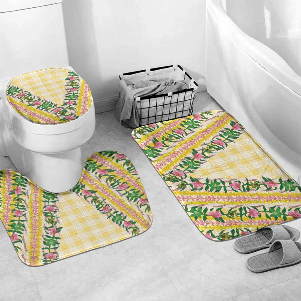 Hawaii Pikake Lokelani Plumeria Lei Bathroom Set Yellow Palaka Motifs LT05 Mat Set Only (3 pcs) One Size Yellow - Polynesian Pride