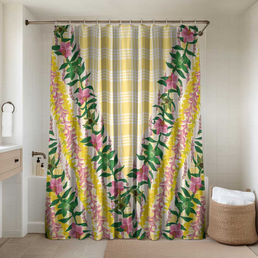 Hawaii Pikake Lokelani Plumeria Lei Bathroom Set Yellow Palaka Motifs LT05 Shower Curtain Only Yellow - Polynesian Pride