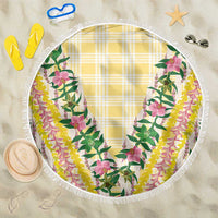 Hawaii Pikake Lokelani Plumeria Lei Beach Blanket Yellow Palaka Motifs LT05 One Size 150cm Yellow - Polynesian Pride