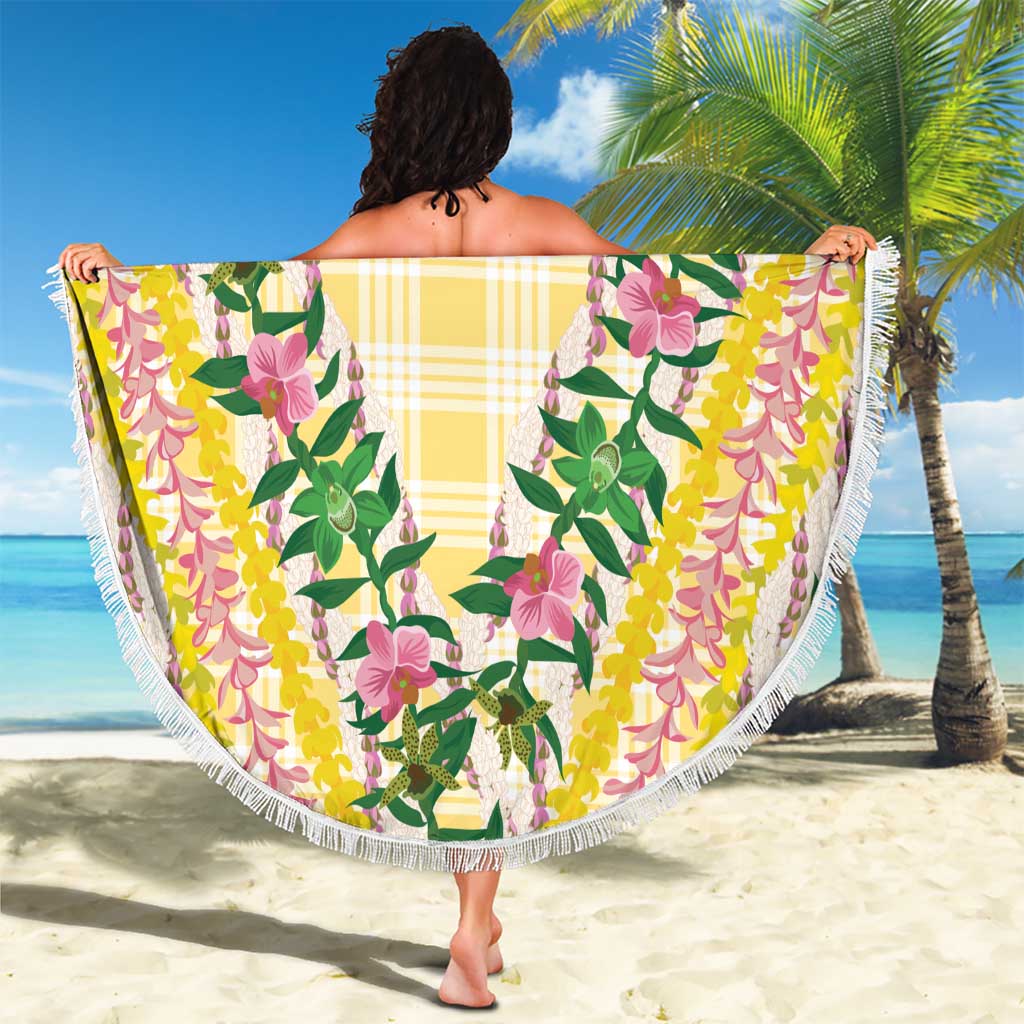 Hawaii Pikake Lokelani Plumeria Lei Beach Blanket Yellow Palaka Motifs LT05 - Polynesian Pride