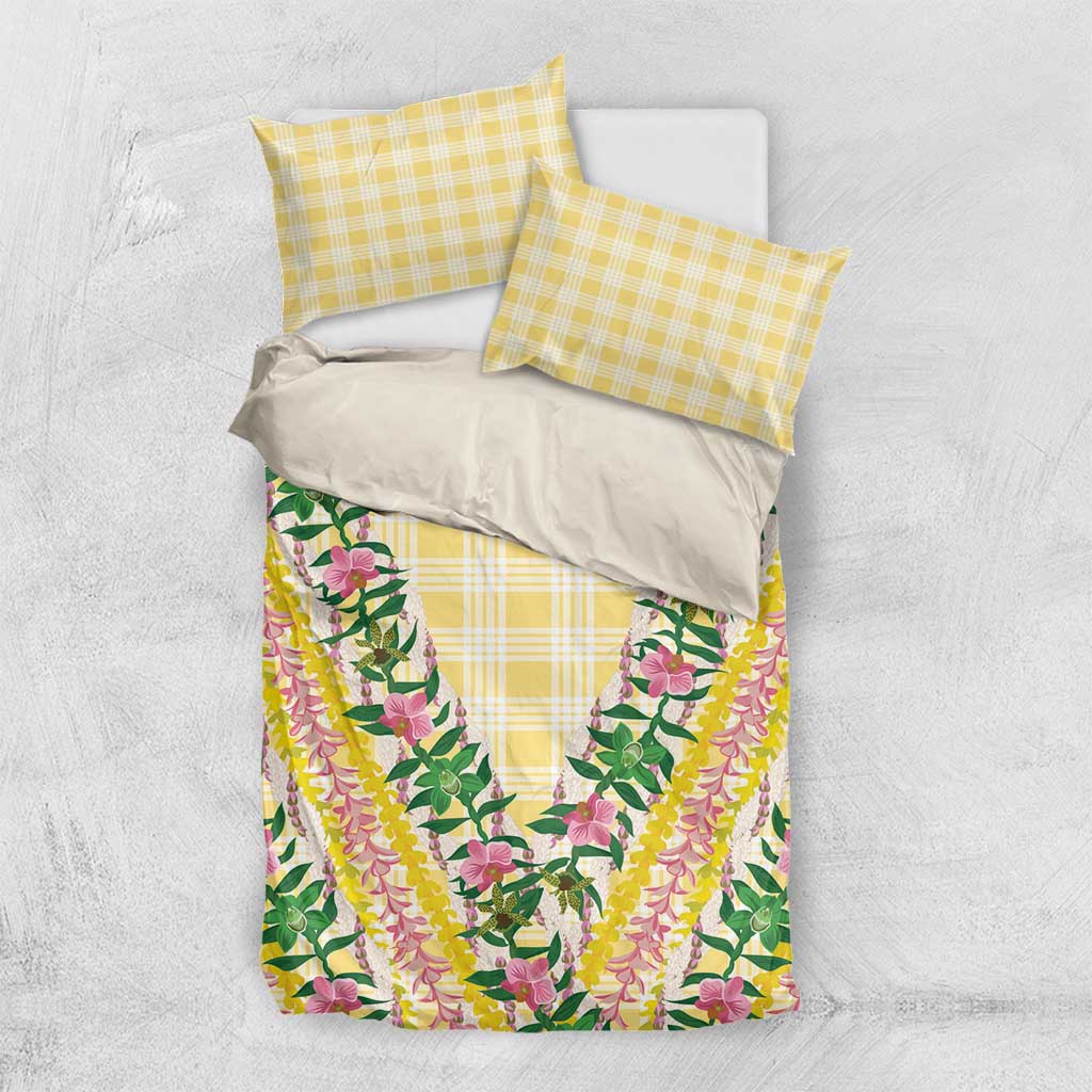 Hawaii Pikake Lokelani Plumeria Lei Bedding Set Yellow Palaka Motifs LT05 US Twin 172cm x 218cm Yellow - Polynesian Pride
