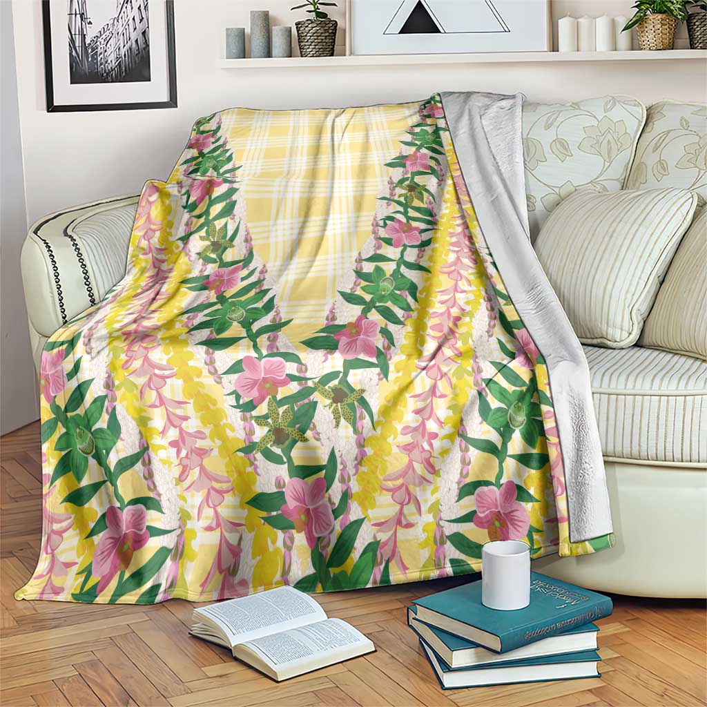 Hawaii Pikake Lokelani Plumeria Lei Blanket Yellow Palaka Motifs LT05 Yellow - Polynesian Pride