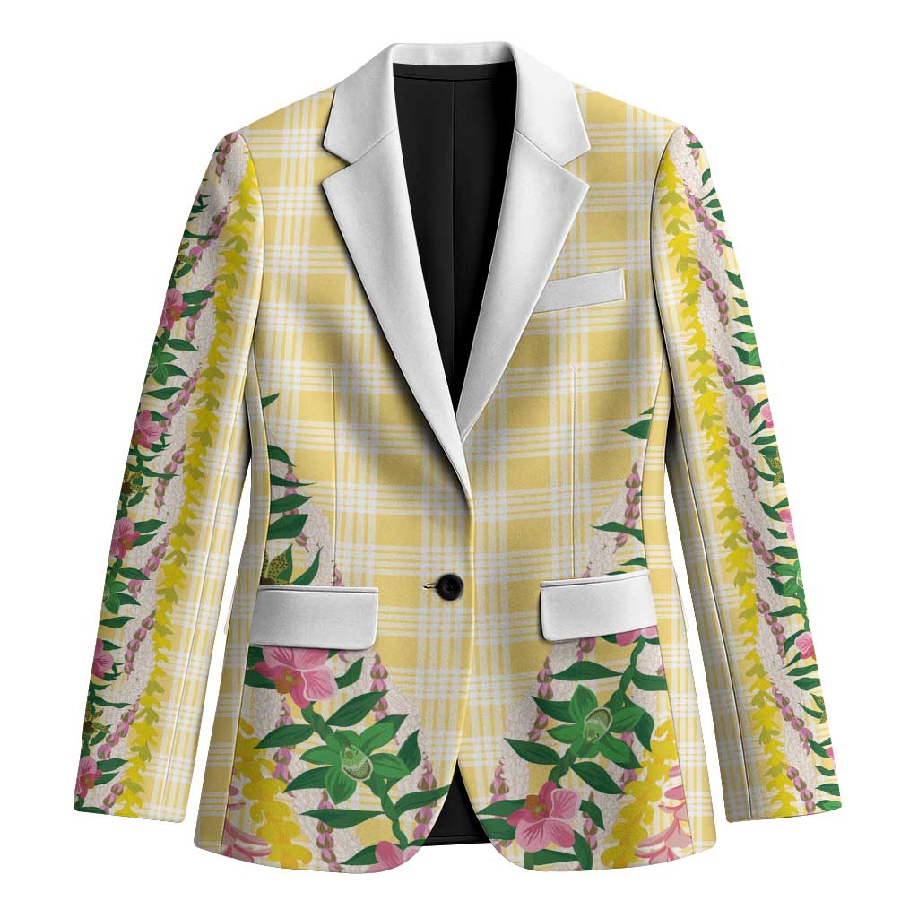 Hawaii Pikake Lokelani Plumeria Lei Blazer Yellow Palaka Motifs LT05 Unisex Yellow - Polynesian Pride