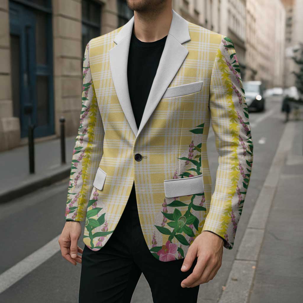 Hawaii Pikake Lokelani Plumeria Lei Blazer Yellow Palaka Motifs LT05 - Polynesian Pride