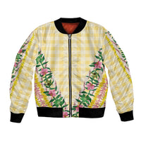 Hawaii Pikake Lokelani Plumeria Lei Bomber Jacket Yellow Palaka Motifs