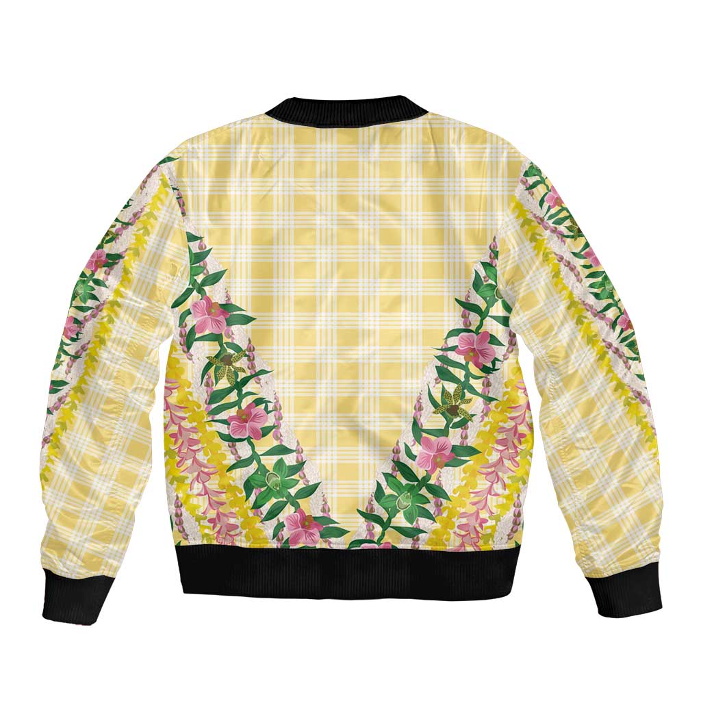 Hawaii Pikake Lokelani Plumeria Lei Bomber Jacket Yellow Palaka Motifs