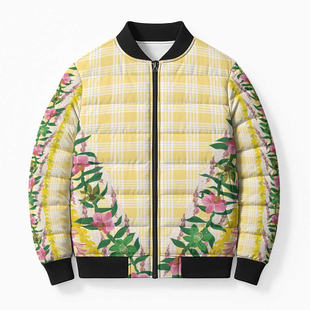 Hawaii Pikake Lokelani Plumeria Lei Bomber Puffer Jacket Yellow Palaka Motifs LT05 Unisex Yellow - Polynesian Pride