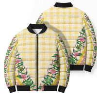Hawaii Pikake Lokelani Plumeria Lei Bomber Puffer Jacket Yellow Palaka Motifs LT05 - Polynesian Pride
