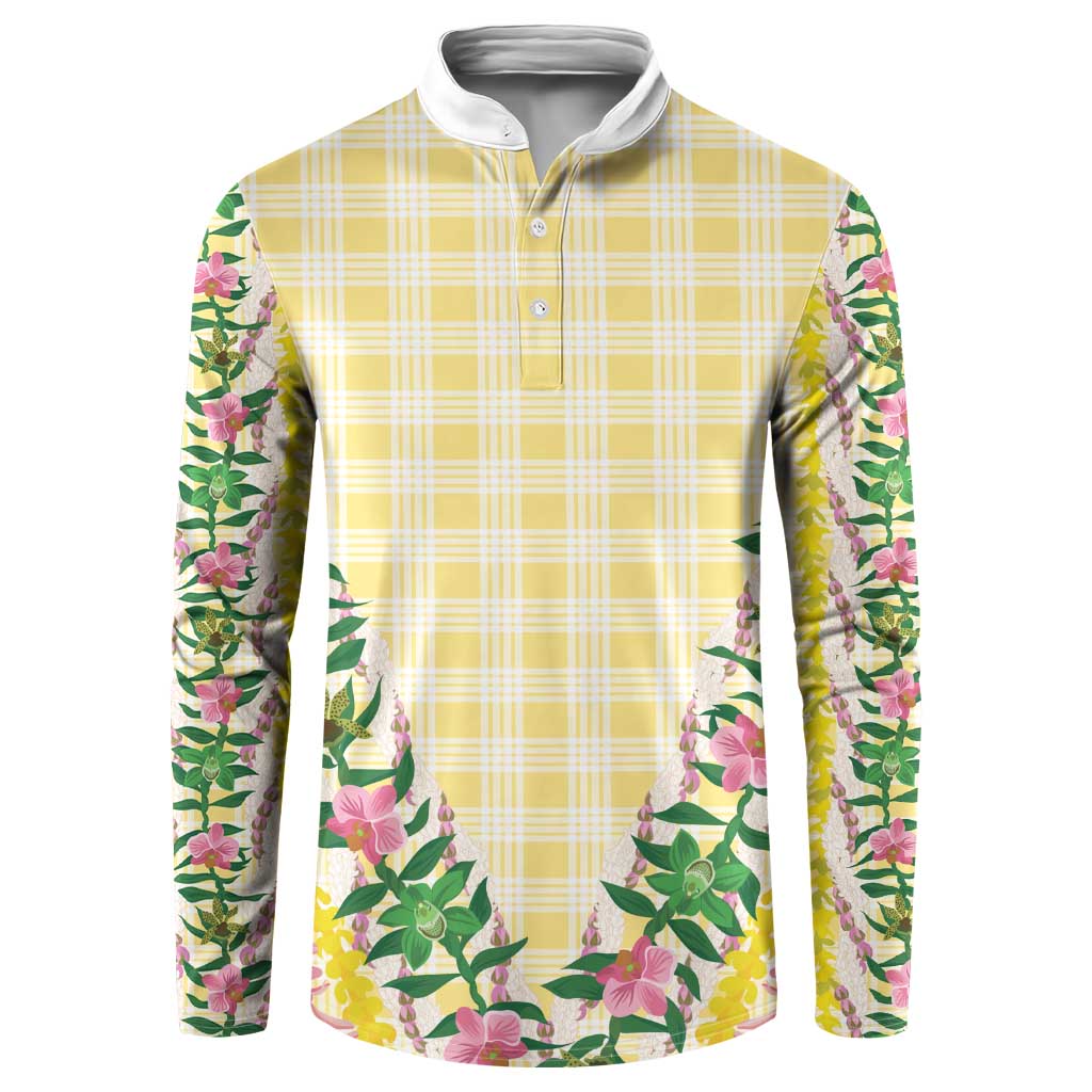 Hawaii Pikake Lokelani Plumeria Lei Button Sweatshirt Yellow Palaka Motifs LT05 Yellow - Polynesian Pride