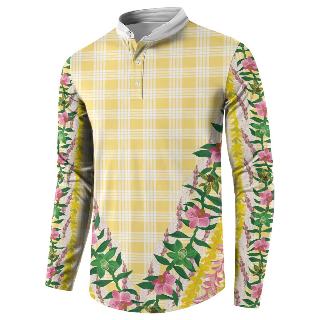 Hawaii Pikake Lokelani Plumeria Lei Button Sweatshirt Yellow Palaka Motifs LT05 - Polynesian Pride