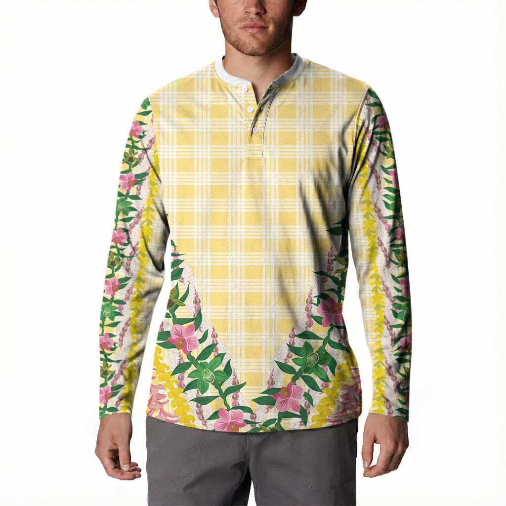 Hawaii Pikake Lokelani Plumeria Lei Button Sweatshirt Yellow Palaka Motifs LT05 - Polynesian Pride