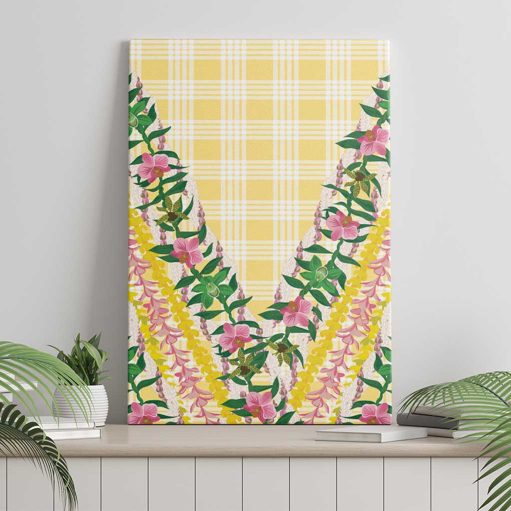 Hawaii Pikake Lokelani Plumeria Lei Canvas Wall Art Yellow Palaka Motifs LT05 - Polynesian Pride